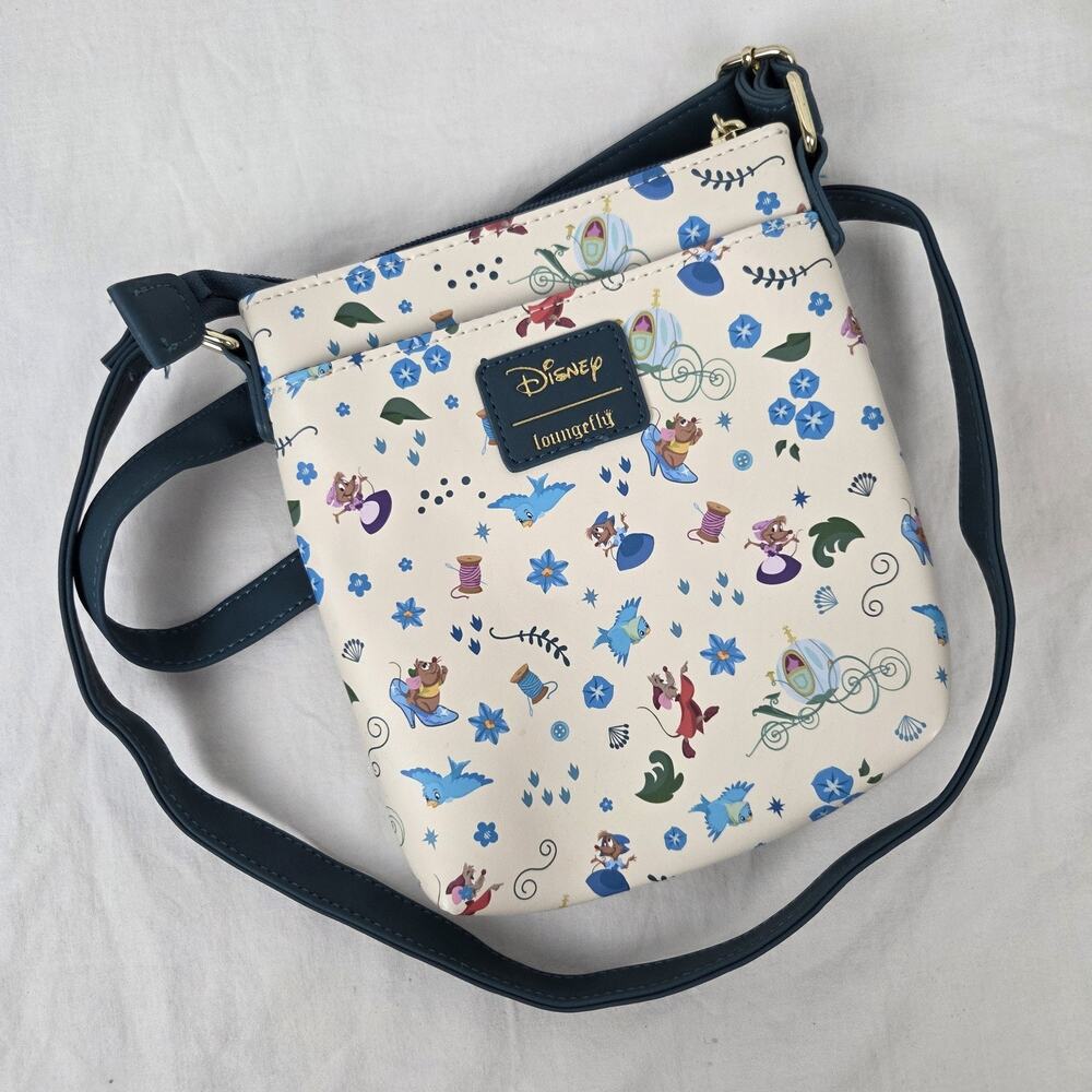Loungefly Disney Cinderella Crossbody Bag Purse Jaq Gus Mice Cream Teal - Picture 6 of 16